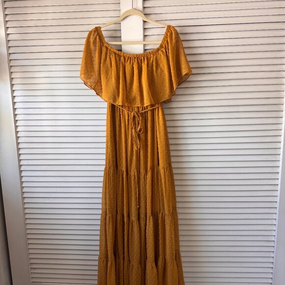 Baltic Born - Swiss Dot Mustard Maxi Dress (M) - Picture 2 of 5